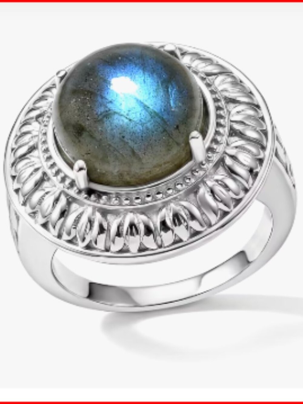 Malagasy Labradorite Solitaire Ring in Stainless Steel